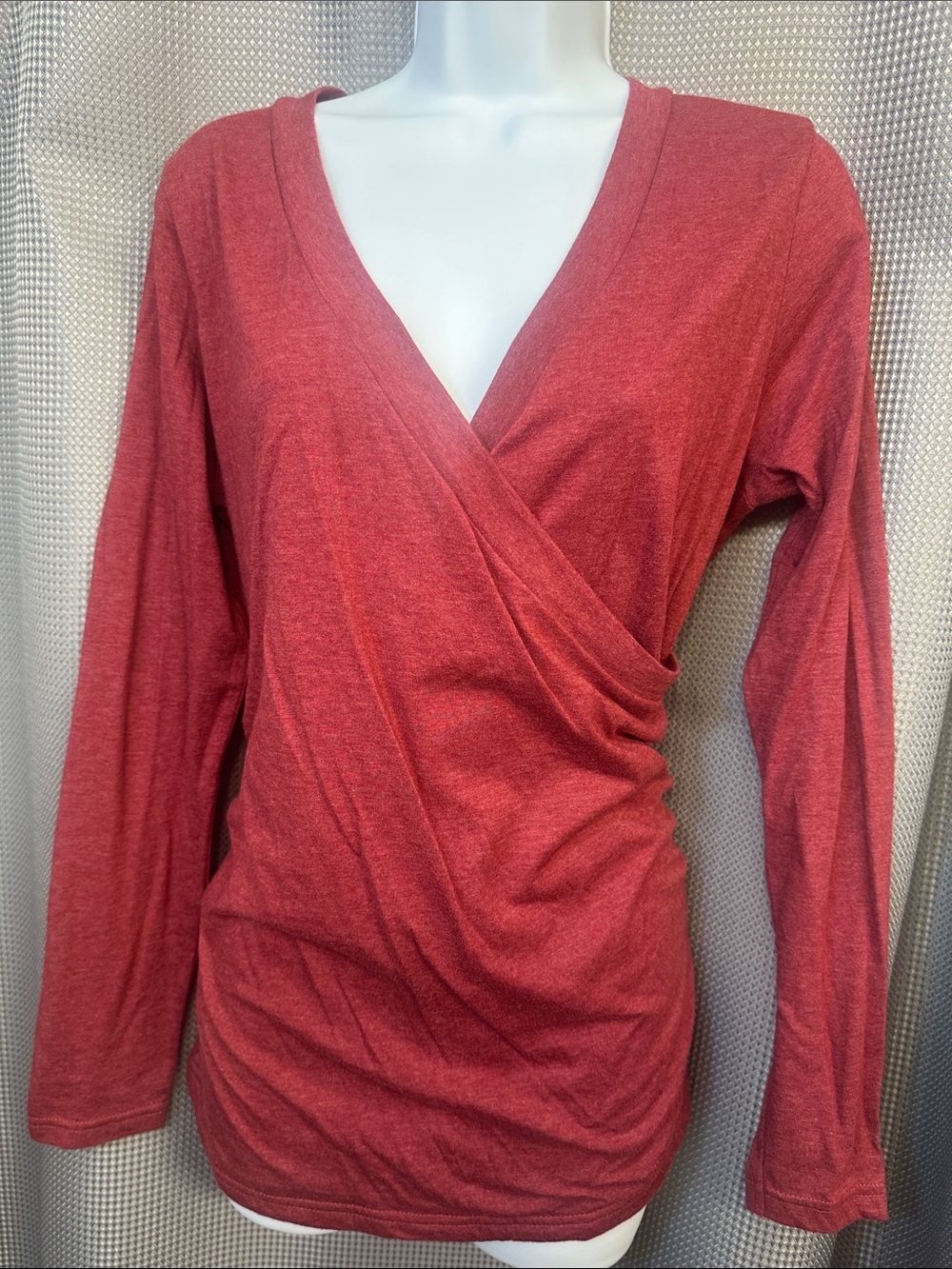 Aventura Wrap-Front Long Sleeve Tunic in Red Heather